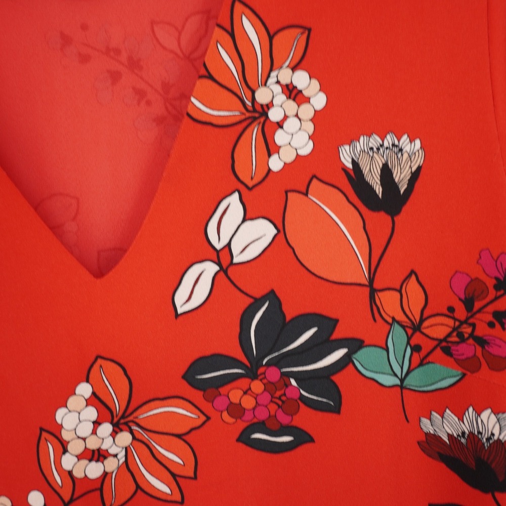 Desigual Floral Shift Dress Womens EU 38 M Red V Neck Short Sleeve Lined Office - Picture 4 of 16